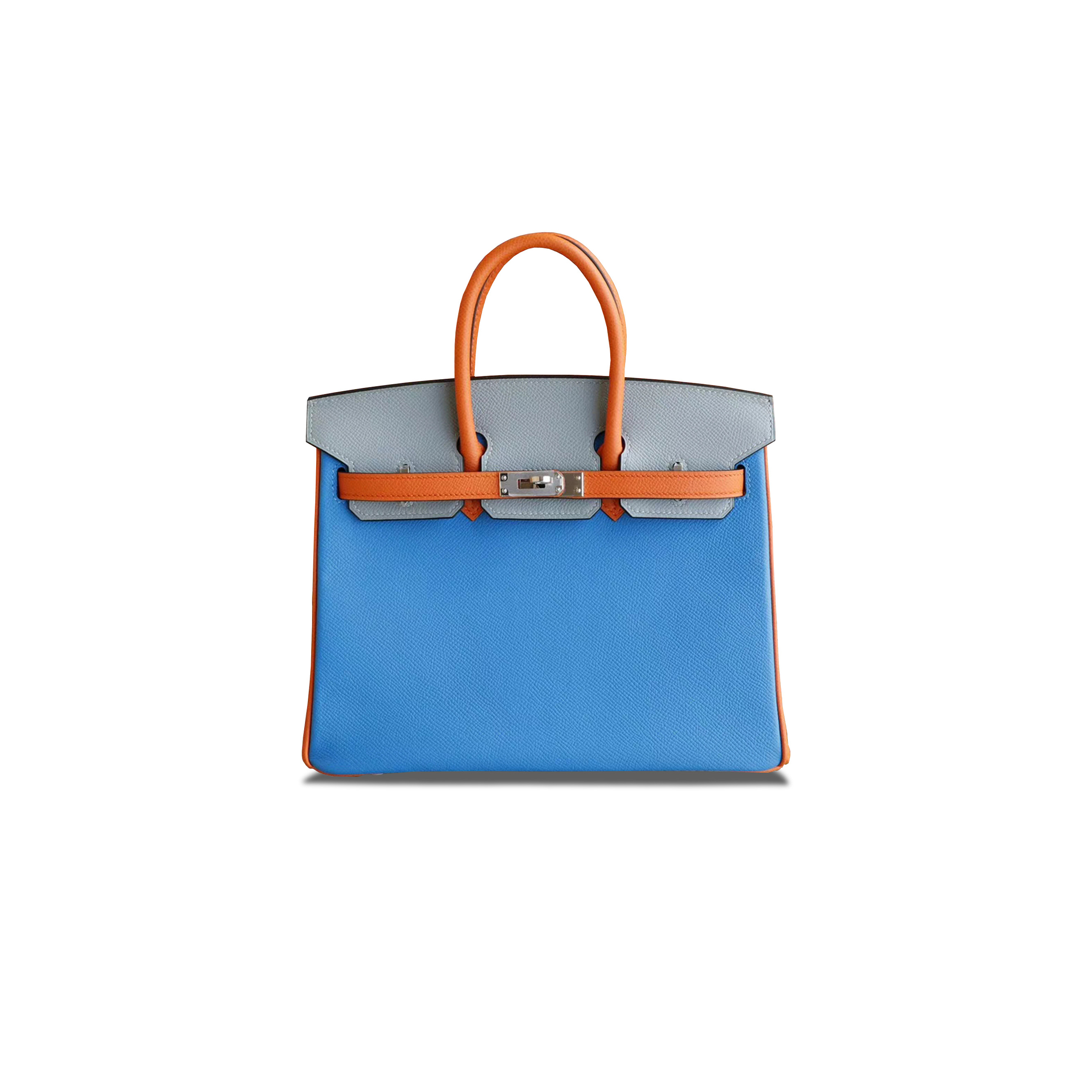 HERMÈS BIRKIN 25 EPSOM WATER BLUE GLACIER GREY AND ORANGE WITH SILVER BUCKLE BAG H028362CC02 (25*18*13cm)